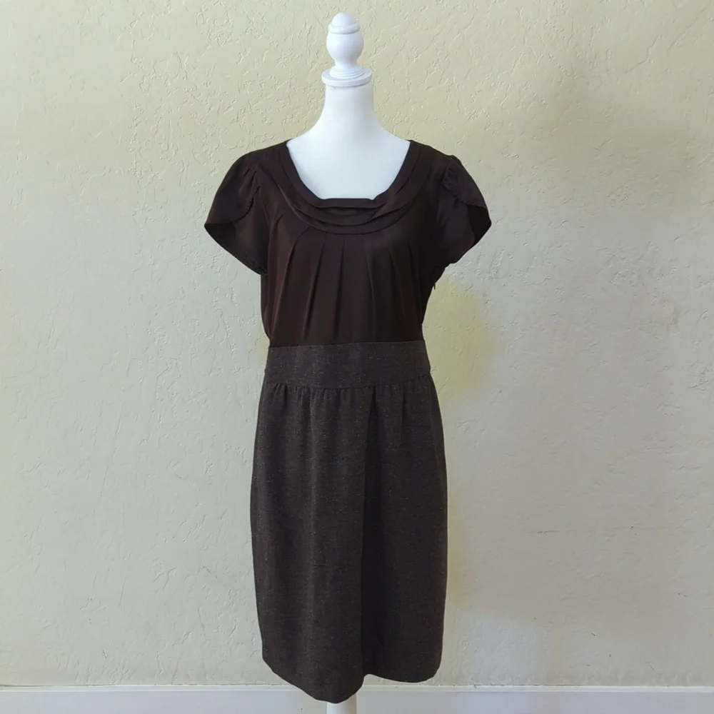 The Limited Dark Brown Satin and Herringbone Tweed Professional Dress Size 12 - Picture 1 of 11